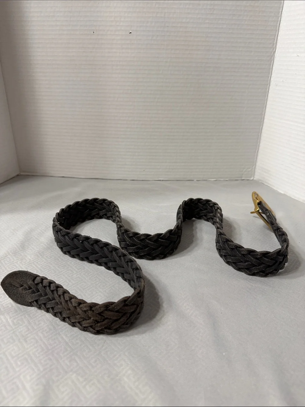 Vtg Ralph Lauren Black Braided Leather Belt Mens Sz L/XL Brass Buckle Argentina